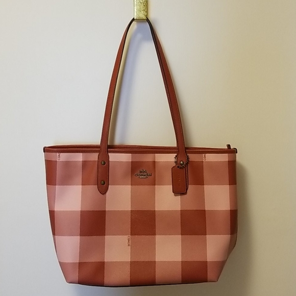 Coach plaid tote(buffalo plaid, red and rose) NWOT - Picture 14 of 15